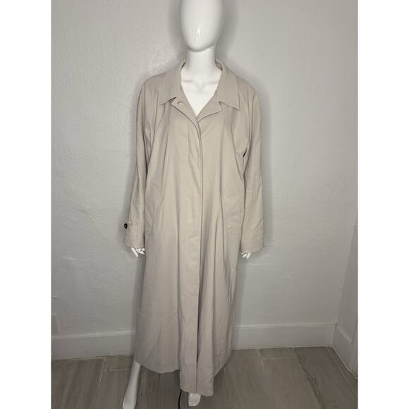 Vintage LL Bean Flannel Lined Button Dress Jacket Khaki Tan Large Trench Women’s - Picture 3 of 4